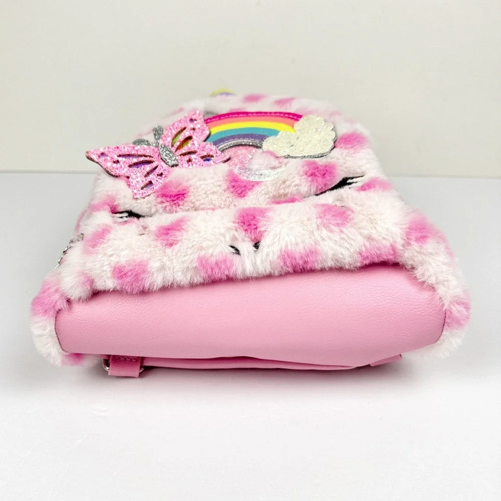 Miss Gwens Fuzzy Mini Backpack Unicorn Butterfly Rainbow Heart-Printed Plush Bag